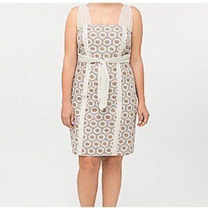 Sleeveless Geometric Print Dress With Sheer Details & Tie Waist Size 24 Plus